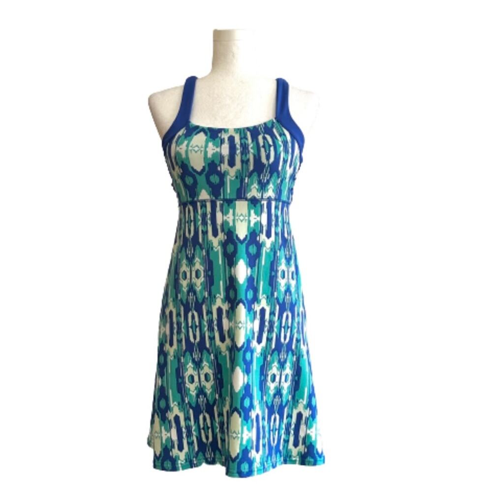 Soybu Dress Blue Green Print Strappy Twist Back Athletic Casual Stretch Size XS